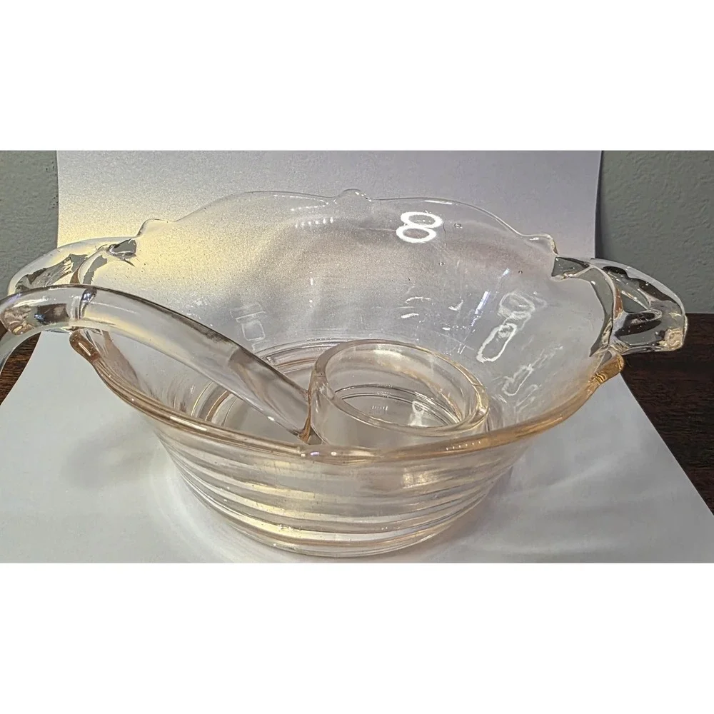 Pink Depression Glass Scallop Edged Bowl with Handles - 7